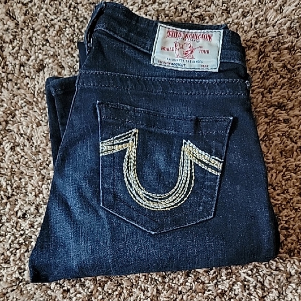 True Religion Women's Indigo Jeans with Yellow Stitching